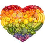 Rainbow heart of fruits and vegetables